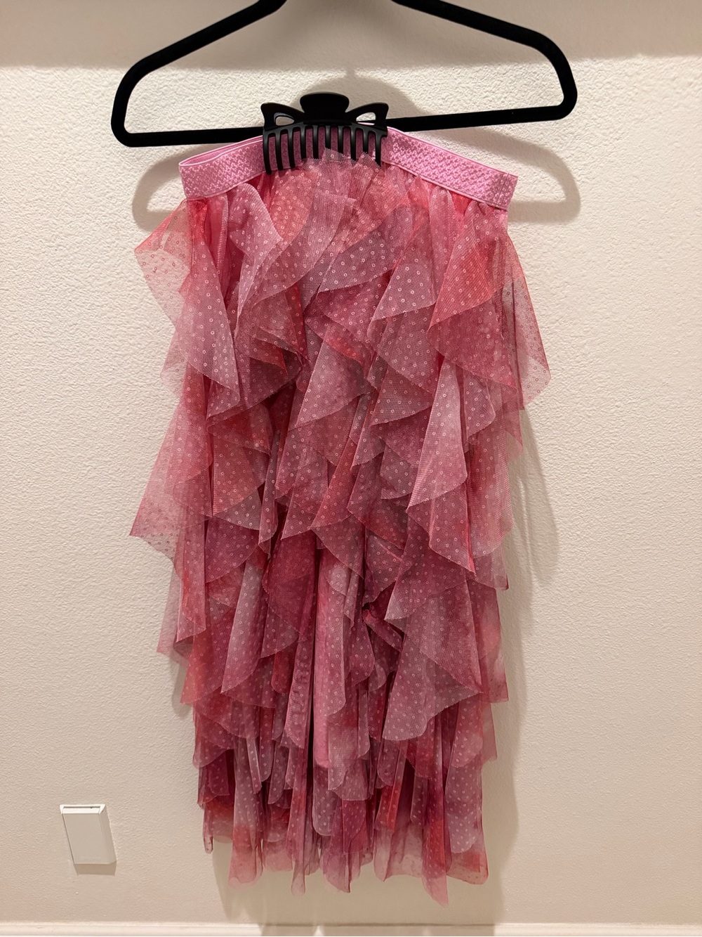 Anthropologie Pink Layered Polka Dot Midi Skirt